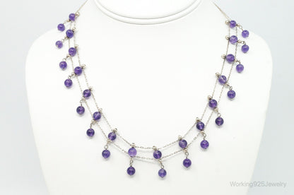 Vintage Double Strand Amethyst Sterling Silver Necklace