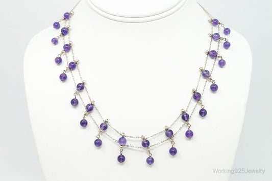 Vintage Double Strand Amethyst Sterling Silver Necklace