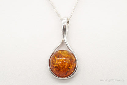 Vintage Large Amber Sterling Silver Adjustable Chain Necklace