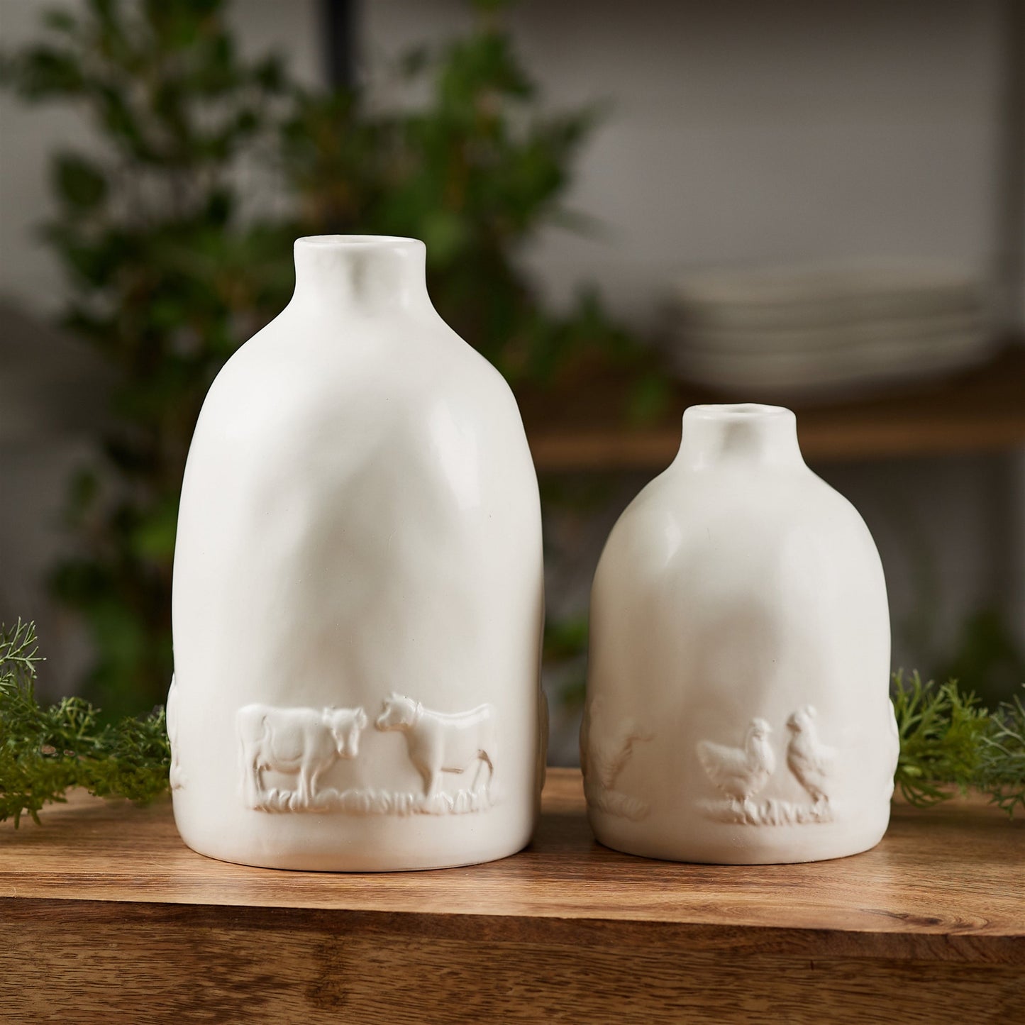 Set of 2 Farmhouse Ceramic Farm Animal Vases - Rustic Home Decor Accent Pieces