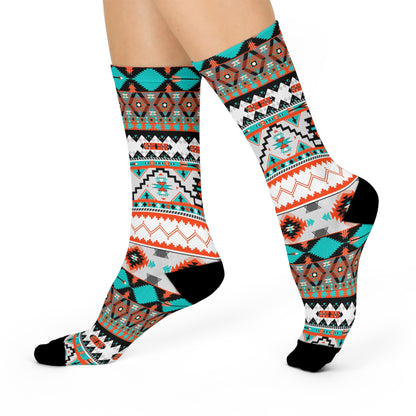 Aztec Boho Patterned Crew Socks | Cozy Everyday Wear, Unique Gift, Festival Fashion, Comfortable Footwear, Stylish Accessories