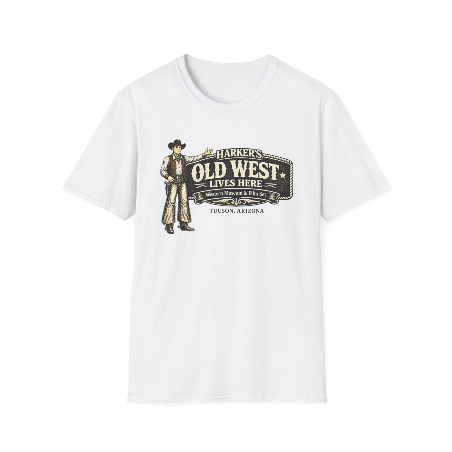 HARKER'S Old West Lives Here T-Shirt — Vintage Cowboy Tucson Graphic Tee