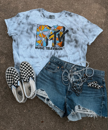 Upcycled By Katie: MTV Music Television Tee – Hand-Bleached One-of-a-Kind (2XL) Shirt