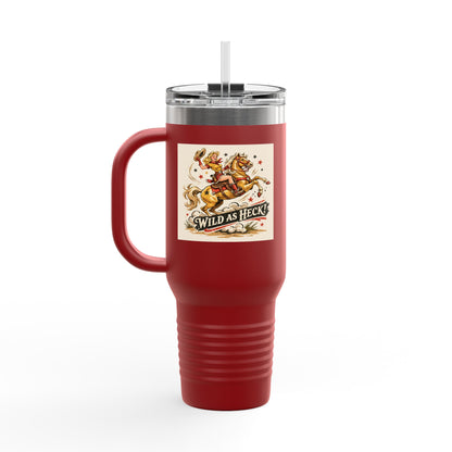 Wild As Heck 40oz Insulated Travel Mug — Retro Rodeo Horse Design