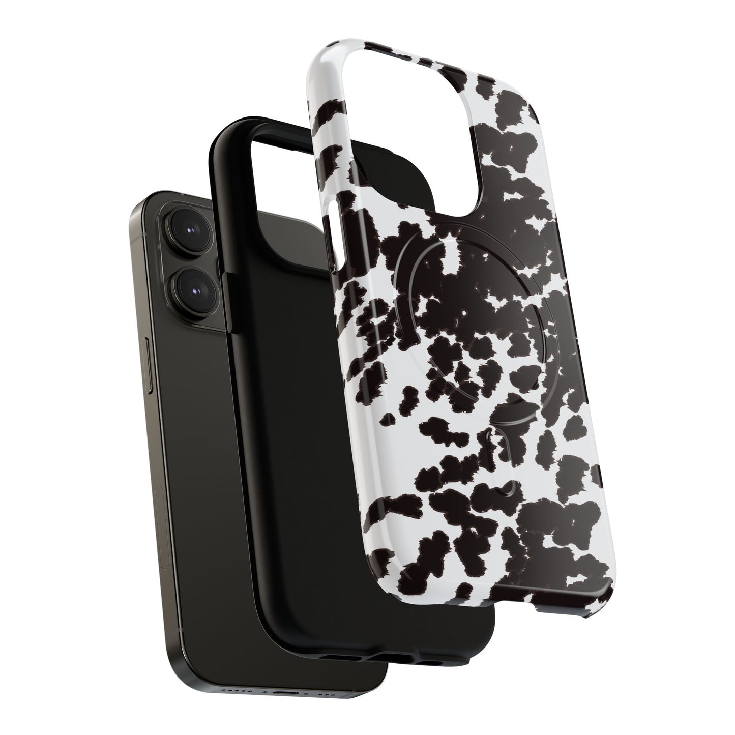 Cow Print Tough Magnetic Phone Case — Black & White Protective MagSafe Cover