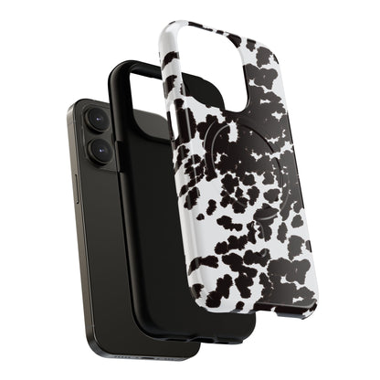 Cow Print Tough Magnetic Phone Case — Black & White Protective MagSafe Cover