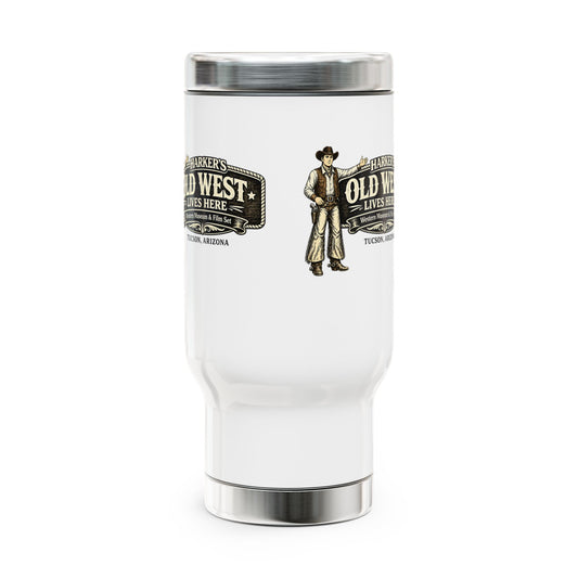 Harker's Old West Cowboy Travel Mug - 14oz Stainless Steel Tumbler with Handle