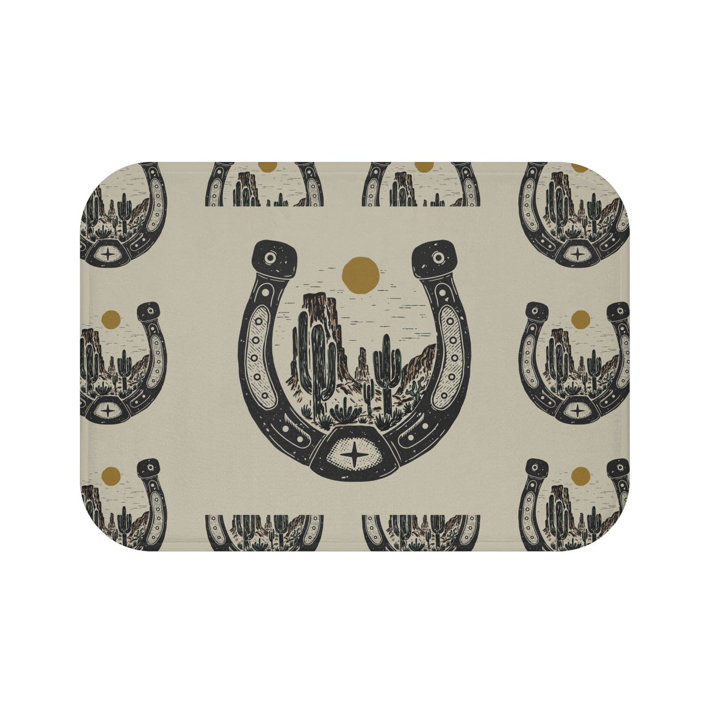 Southwest Horseshoe Bath Mat – Desert Cactus Western Welcome Rug