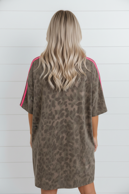 Leopard Contrast Stripe T-Shirt Dress