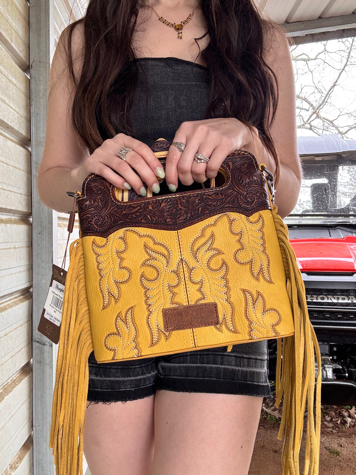 Wrangler Top Handle Embroidered Fringe Tote/Crossbody