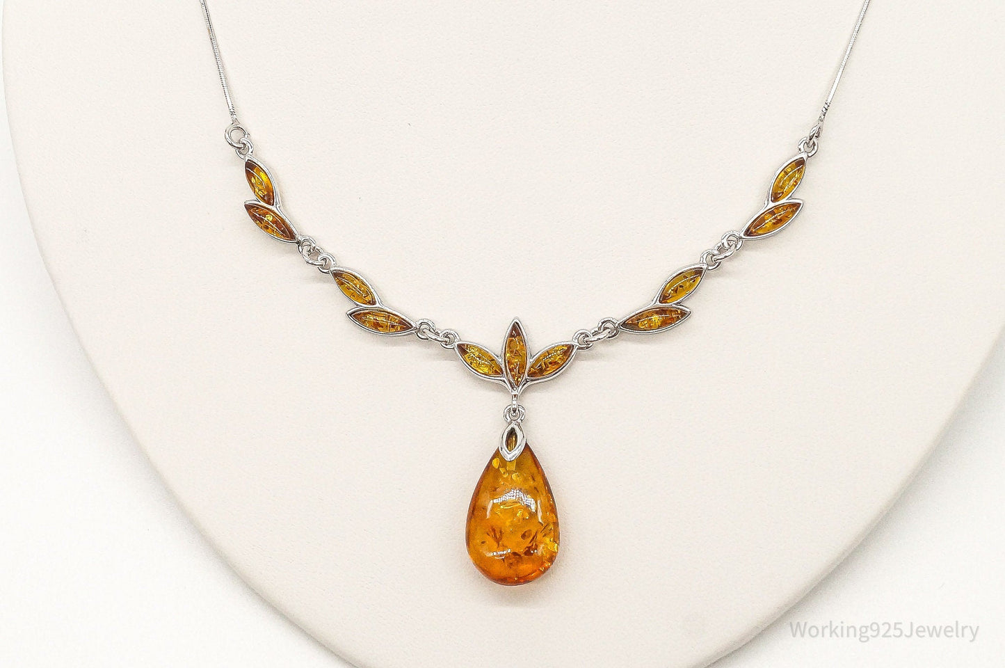 Vintage Designer Amber Sterling Silver Necklace
