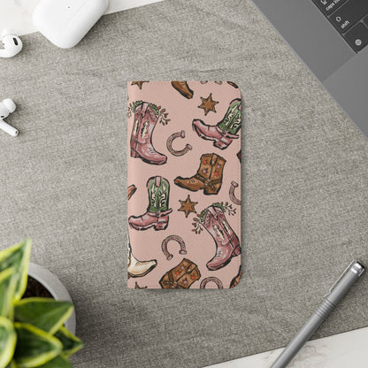 Western Boots Flip Wallet Phone Cases Pink