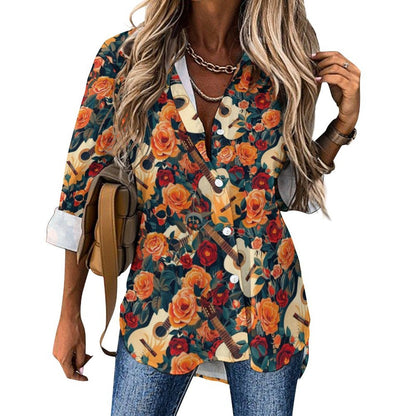 Baha Ranch Colores de Mexico Guitars and Roses Button up Blouse