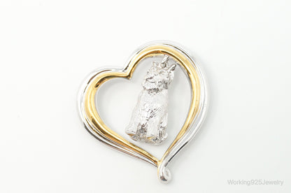 Designer BGE Gold Vermeil Schnauzer Heart Sterling Silver Pendant