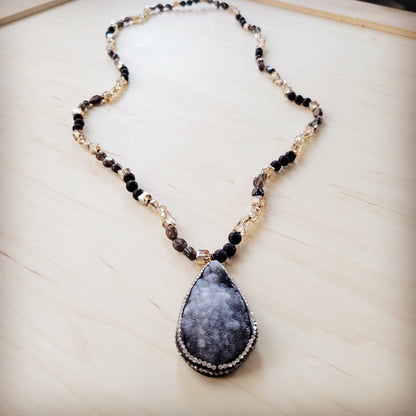 Black Lava Beaded Necklace w/ Druzy Pendant 257lb