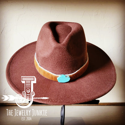**Boho Western Felt Hat w/ Choice of Leather Hat Band w/ Turquoise Slab-Brown 980h