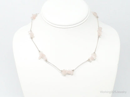 Vintage Rose Quartz Bead Sterling Silver Necklace