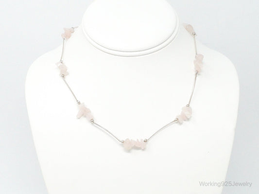 Vintage Rose Quartz Bead Sterling Silver Necklace
