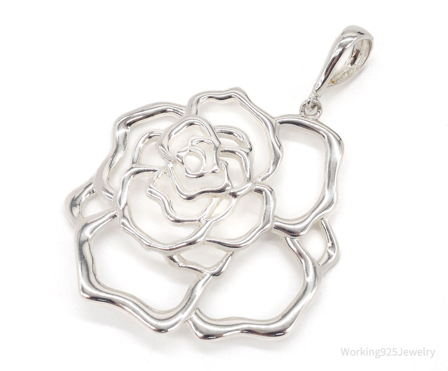 Large Vintage Designer JCM Jacmel Mauritius Sterling Silver Rose Pendant