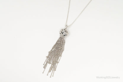 Vintage Open Heart Cubic Zirconia Mesh Sterling Silver Necklace