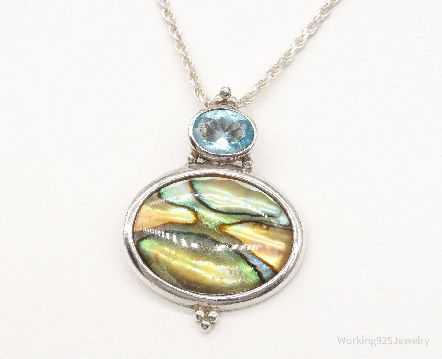 Vintage Paua Abalone Shell Blue Topaz Sterling Silver Necklace