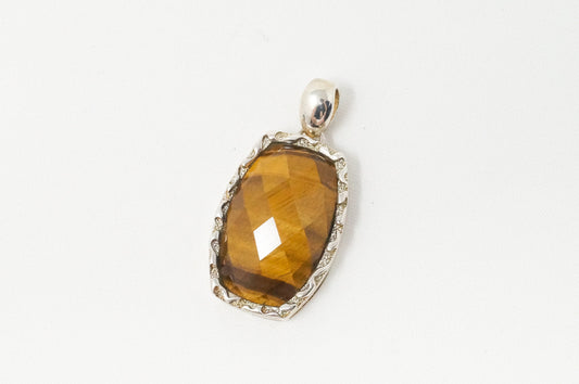 Vintage Large Tiger Eye Southwestern Sterling Silver Necklace Pendant
