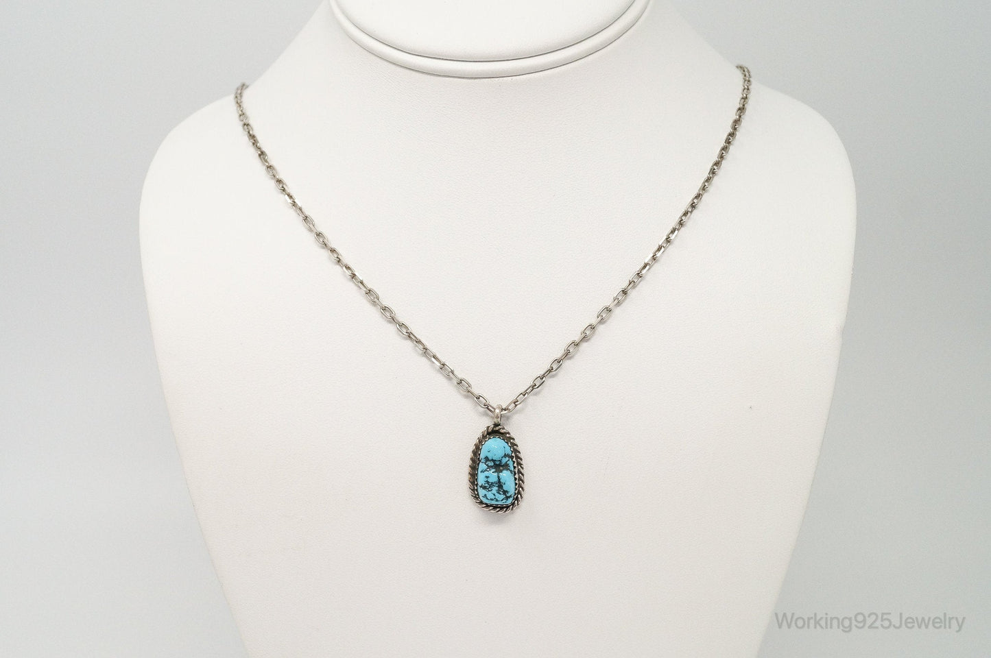 VTG Handmade Native American George Lee Turquoise Sterling Silver Necklace