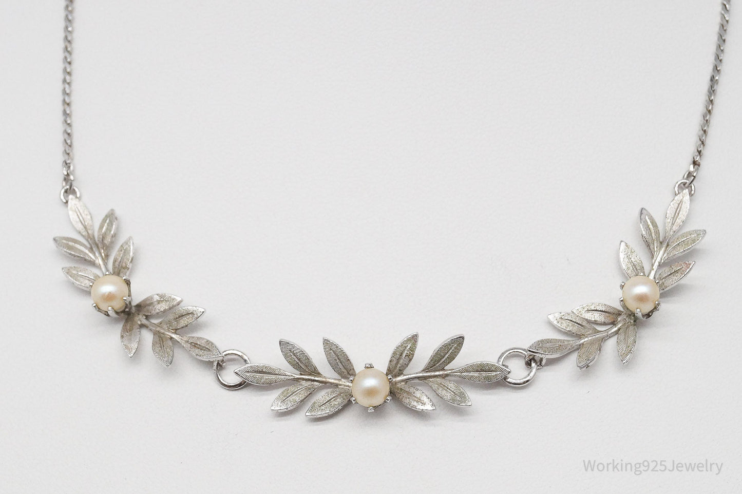 Vintage 1940s Designer Van Dell Pearl Sterling Silver Necklace