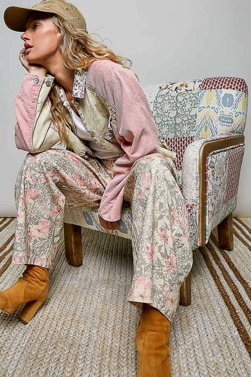Soft Corduroy Sleeves Contrast Cropped Patchwork Jacket