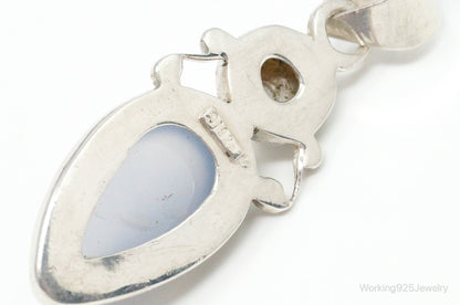 Large Designer Supreme Jewelers Blue Chalcedony Pearl Sterling Necklace Pendant