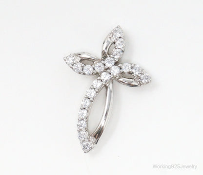 Vintage Cubic Zirconia Cross Sterling Silver Necklace Pendant