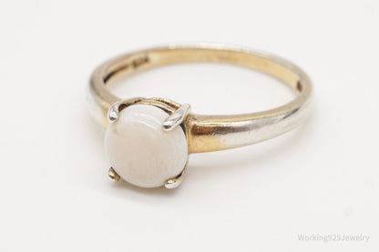 Vintage Designer DBJ White Opal Gold Vermeil Sterling Silver Ring - Size 7