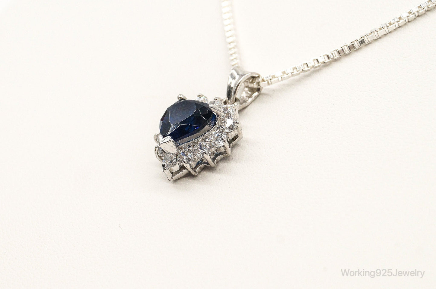 Blue Lab Sapphire Cubic Zirconia Heart Sterling Silver Necklace