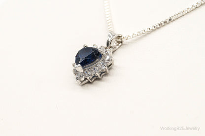 Blue Lab Sapphire Cubic Zirconia Heart Sterling Silver Necklace