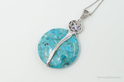 Designer Large Blue Mojave Turquoise Amethyst Sterling Silver Necklace