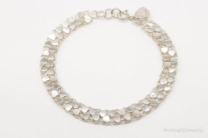 Vintage Hearts Mesh Chain Link Silver Bracelet