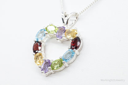 Multi Gemstone Large Heart Sterling Silver Necklace