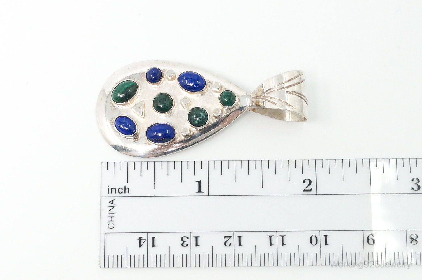 Large Desert Rose Trading Lapis Lazuli Malachite Sterling Silver Pendant