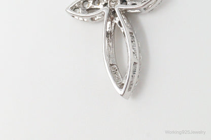 Vintage Cubic Zirconia Cross Sterling Silver Necklace Pendant