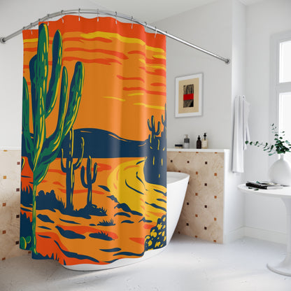 Desert Sunset Shower Curtains – Vibrant Cactus Design for Modern Bathrooms