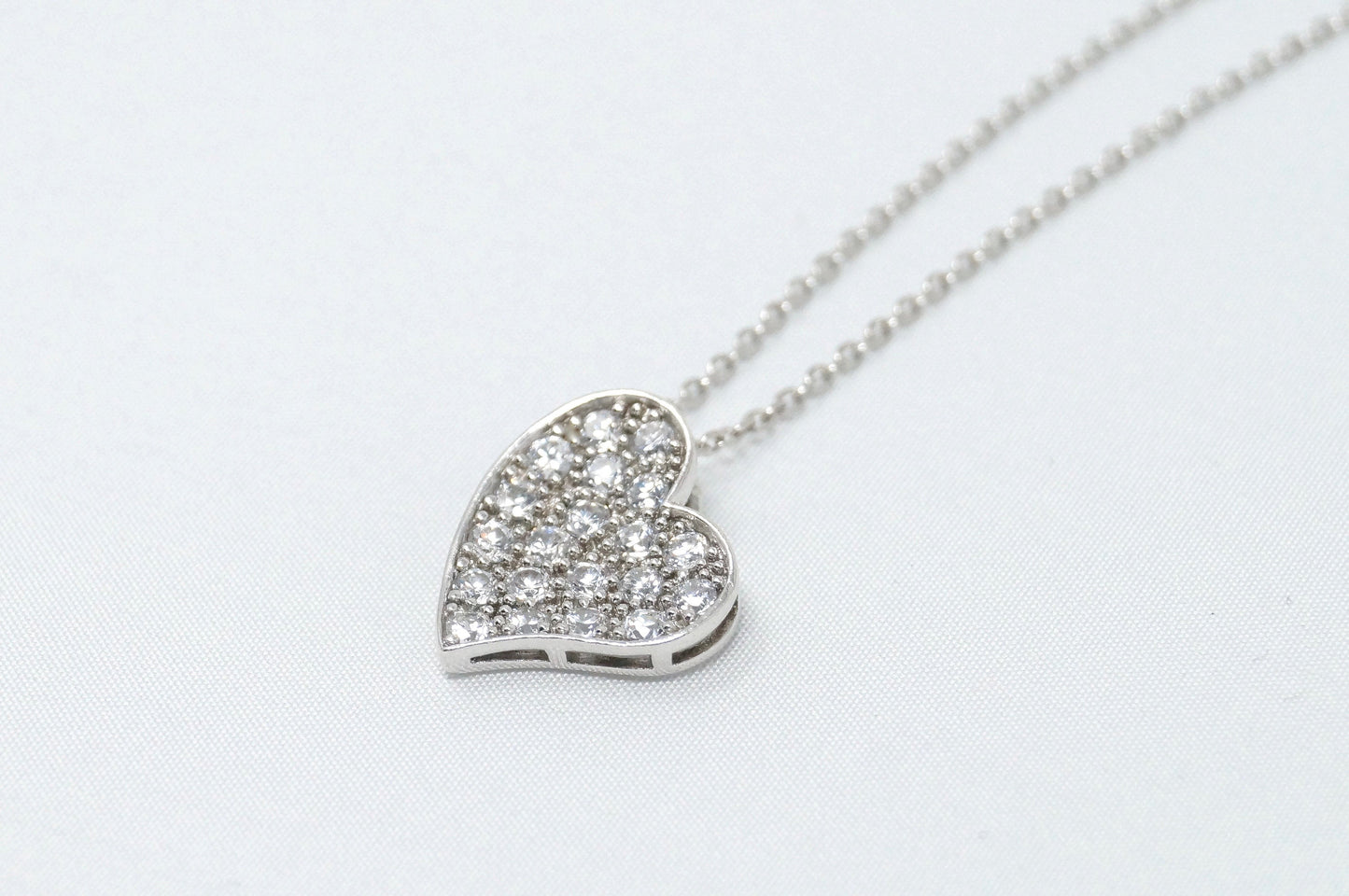 Vintage Simulated Diamond Accented Sweetheart Heart Sterling Silver Necklace 18"