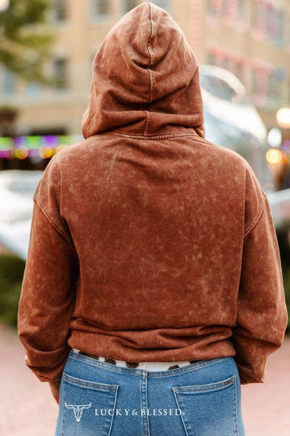 Camel Mineral Wash Rodeo Embroidered Detail Hoodie