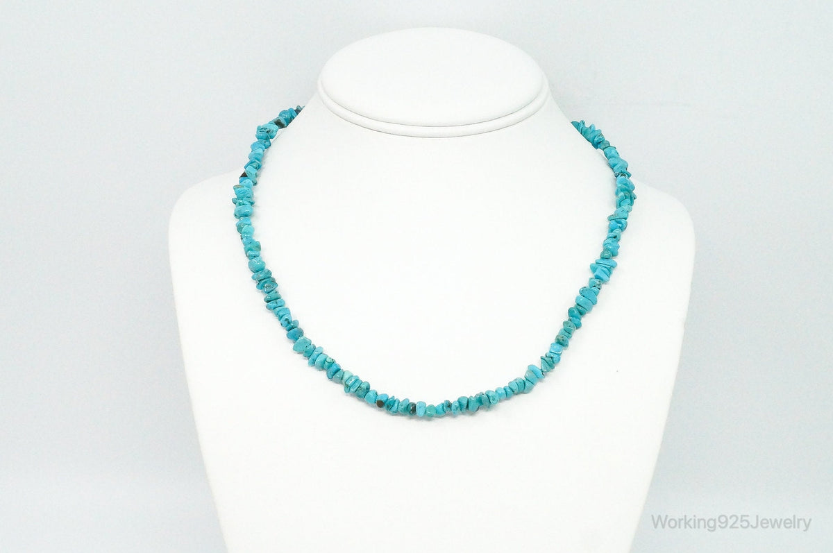Vintage Native American Shop QT Turquoise Sterling Silver Bead Necklace