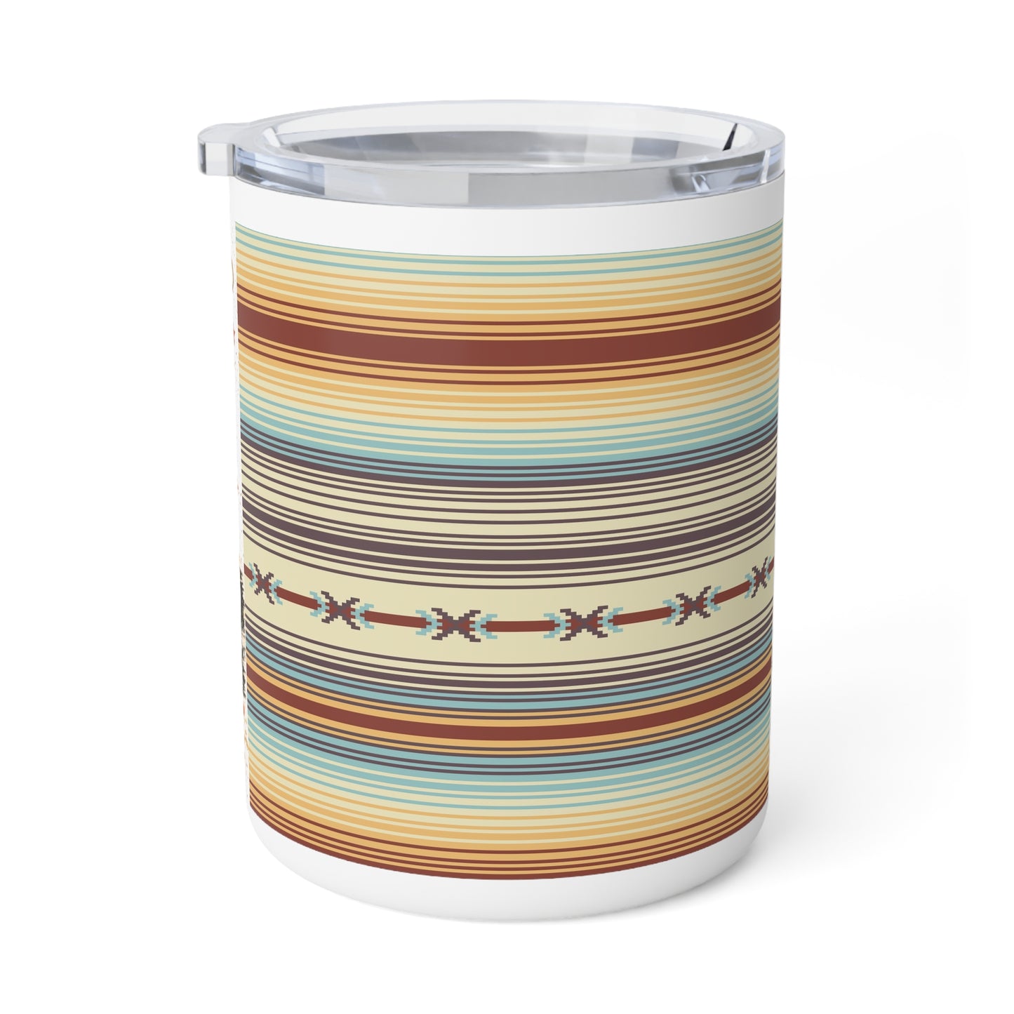 10oz Insulated Coffee Mug — Retro Southwest Stripe & 'Kickin' Up Dust' Cowgirl Design