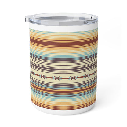 10oz Insulated Coffee Mug — Retro Southwest Stripe & 'Kickin' Up Dust' Cowgirl Design
