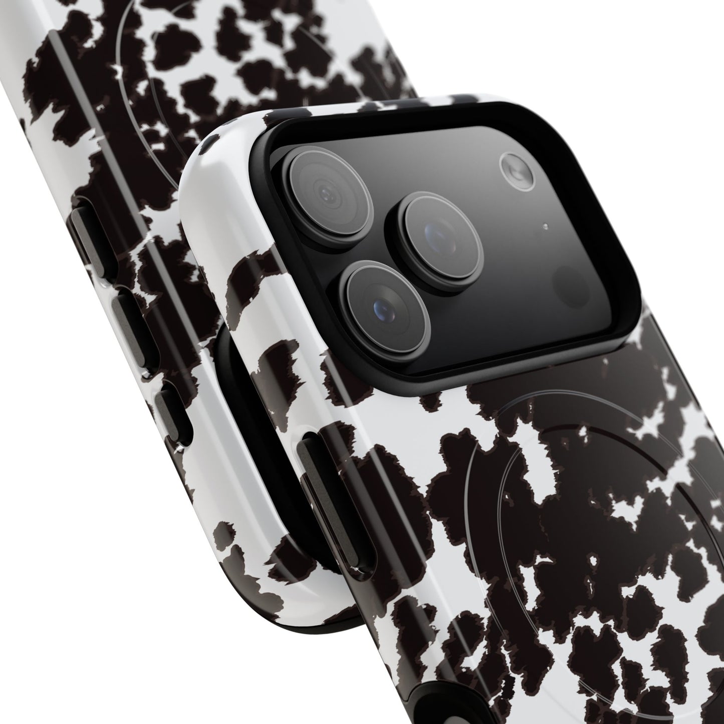 Cow Print Tough Magnetic Phone Case — Black & White Protective MagSafe Cover
