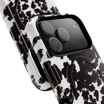 Cow Print Tough Magnetic Phone Case — Black & White Protective MagSafe Cover
