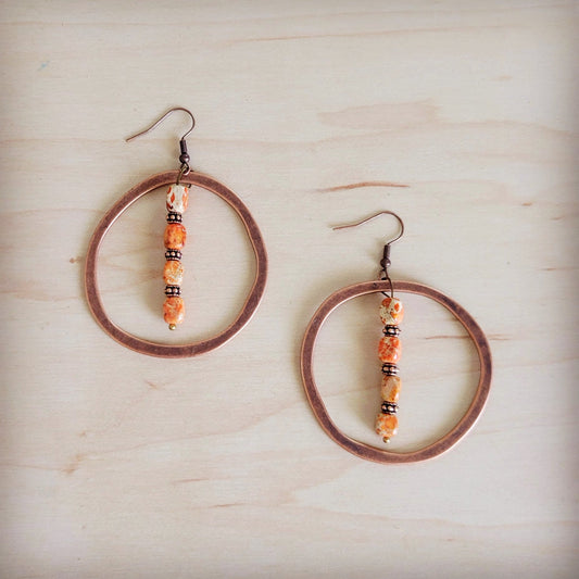 Western Copper Hoop Earrings w/ Orange Regalite 100e