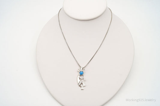Vintage Handmade Native American Kokopelli Turquoise Sterling Silver Necklace