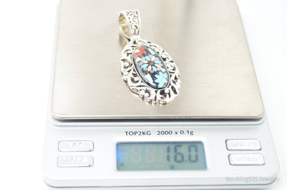 Vintage Carolyn Pollack Relios Multi Gem Flower Sterling Silver Pendant